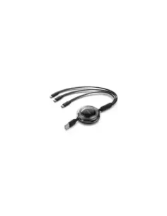 Cable USB Retráctil Vention TRJBBE/ USB Macho - Lightning/ 2xUSB Tipo-C/ Hasta 17.5W/ 10Gbps/ 1.1m/ Negro