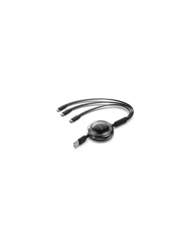 Cable USB Retráctil Vention TRJBBE/ USB Macho - Lightning/ 2xUSB Tipo-C/ Hasta 17.5W/ 10Gbps/ 1.1m/ Negro