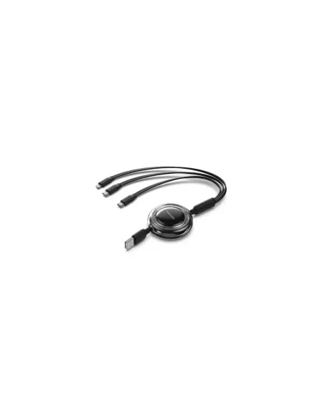 Cable USB Retráctil Vention TRJBBE/ USB Macho - Lightning/ 2xUSB Tipo-C/ Hasta 17.5W/ 10Gbps/ 1.1m/ Negro