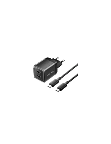 Cargador de Pared GaN Vention TZ-FCFB0-EU/ 2xUSB Tipo-C + Cable USB Tipo-C/ 45W