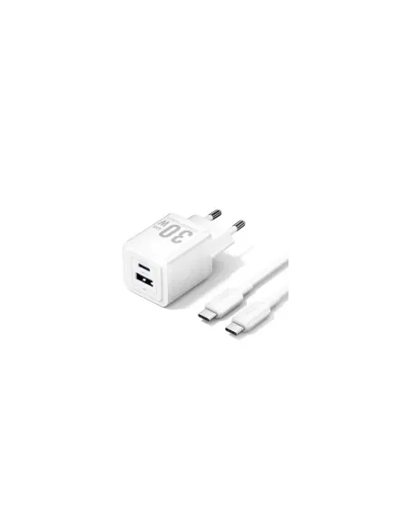 Cargador de Pared GaN Vention TZ-FEQW0-EU-01/ 1xUSB Tipo-C/ 1xUSB + Cable USB Tipo-C/ 30W
