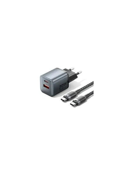 Cargador de Pared GaN Vention TZ-FEWH0-EU/ 1xUSB Tipo-C/ 1xUSB/ 30W