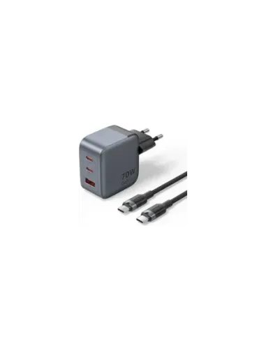 Cargador de Pared GaN Vention TZ-FEXH0-EU/ 2xUSB Tipo-C/ 1xUSB + Cable USB Tipo-C/ 70W