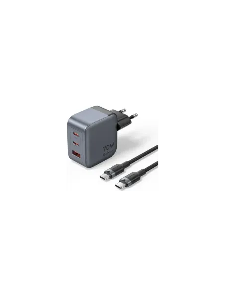 Cargador de Pared GaN Vention TZ-FEXH0-EU/ 2xUSB Tipo-C/ 1xUSB + Cable USB Tipo-C/ 70W