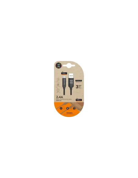 Cable USB 2.0 Tipo-C Tech One Tech TEC2003/ USB Tipo-C Macho - USB Macho/ 480Mbps/ 1m/ Negro