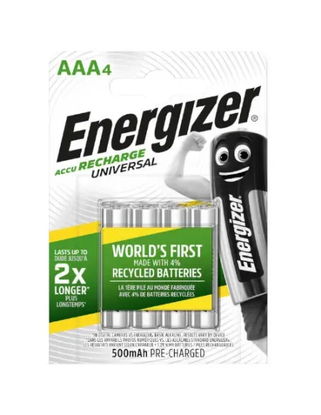 BLISTER 4 PILAS RECARGABLES UNIVERSAL POTENCIA 500 MAH TIPO HR03 ENERGIZER E301375701