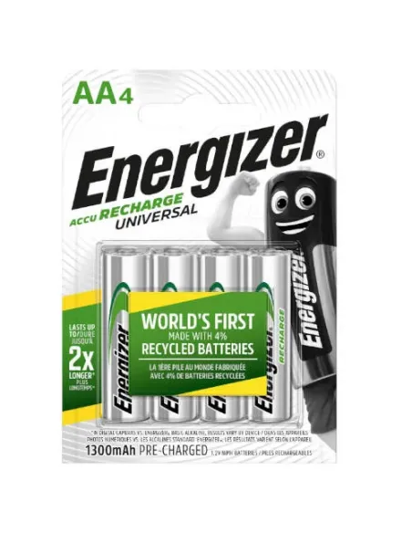 BLISTER 4 PILAS RECARGABLES UNIVERSAL POTENCIA 1300 MAH TIPO HR6 ENERGIZER E301376000