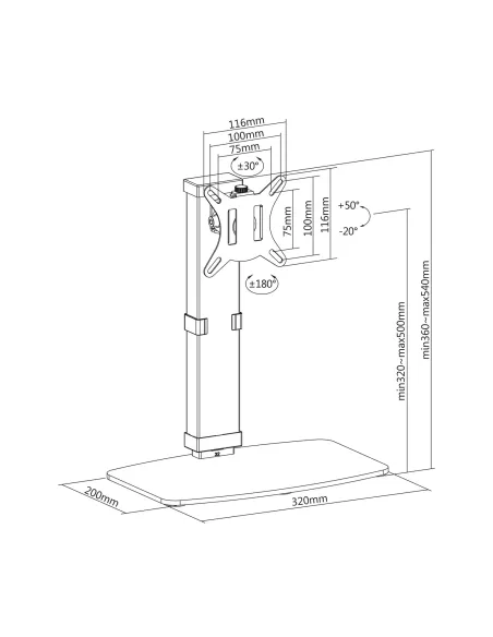 AISENS Soporte De Mesa Eco Giratorio E Inclinable Para Monitor tv 8kg De 17-32, Negro
