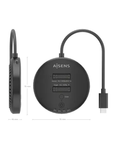 AISENS Estacion De Docking De Doble Bahia NVME a USB 3.2 Gen2x2, Clone, Negro