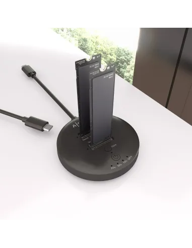 AISENS Estacion De Docking De Doble Bahia NVME a USB 3.2 Gen2x2, Clone, Negro