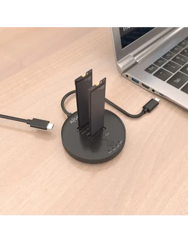 AISENS Estacion De Docking De Doble Bahia NVME a USB 3.2 Gen2x2, Clone, Negro