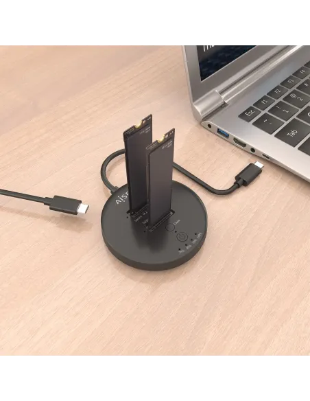 AISENS Estacion De Docking De Doble Bahia NVME a USB 3.2 Gen2x2, Clone, Negro