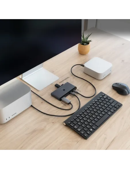 Nanocable Switch Conmutador KVM 2x USB-C a 3xUSB-A+2xPD+HDMI+DP+Audio