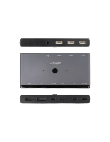Nanocable Switch Conmutador KVM 2x USB-C a 3xUSB-A+2xPD+HDMI+DP+Audio