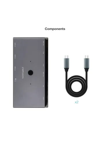 Nanocable Switch Conmutador KVM 2x USB-C a 3xUSB-A+2xPD+HDMI+DP+Audio