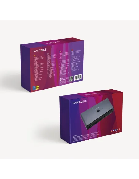 Nanocable Switch Conmutador KVM 2x USB-C a 3xUSB-A+2xPD+HDMI+DP+Audio