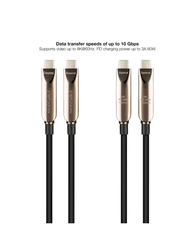 Nanocable Cable USB 3.2 Gen2x1 AOC, 60W 3A PD 10Gbps 8K@60Hz, USB-C M M, 5m, Negro