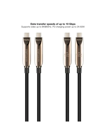 Nanocable Cable USB 3.2 Gen2x1 AOC, 60W 3A PD 10Gbps 8K@60Hz, USB-C M M, 5m, Negro