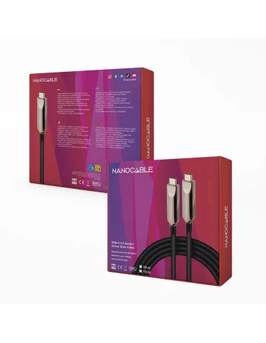 Nanocable Cable USB 3.2 Gen2x1 AOC, 60W 3A PD 10Gbps 8K@60Hz, USB-C M M, 5m, Negro