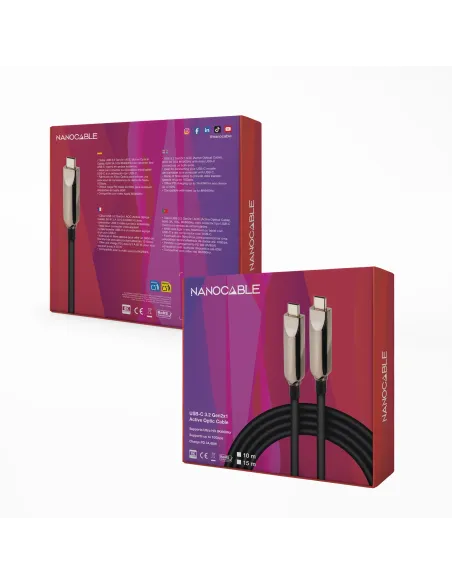 Nanocable Cable USB 3.2 Gen2x1 AOC, 60W 3A PD 10Gbps 8K@60Hz, USB-C M M, 5m, Negro