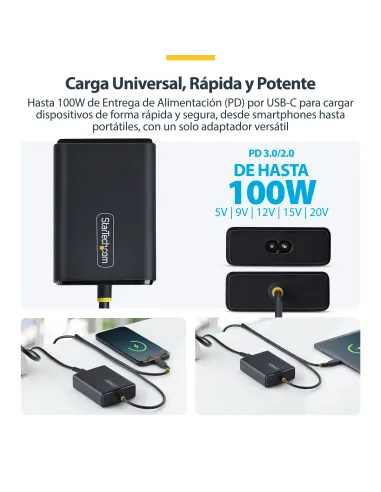 StarTech.com Cargador USB-C para Portátil con Cable Tipo C Integrado de 1,5m - Bloque Cargador Tipo C para MacBook Pro, Dell
