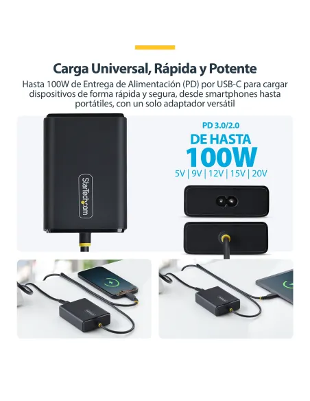StarTech.com Cargador USB-C para Portátil con Cable Tipo C Integrado de 1,5m - Bloque Cargador Tipo C para MacBook Pro, Dell