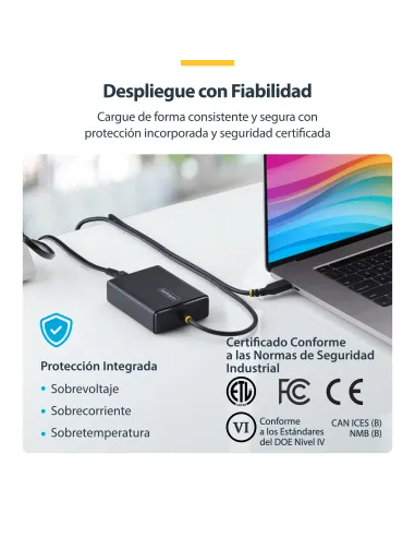 StarTech.com Cargador USB-C para Portátil con Cable Tipo C Integrado de 1,5m - Bloque Cargador Tipo C para MacBook Pro, Dell