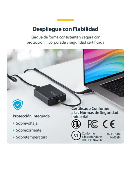 StarTech.com Cargador USB-C para Portátil con Cable Tipo C Integrado de 1,5m - Bloque Cargador Tipo C para MacBook Pro, Dell