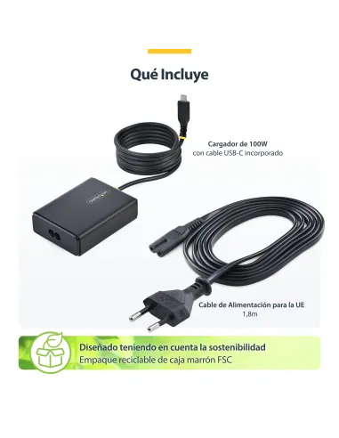 StarTech.com Cargador USB-C para Portátil con Cable Tipo C Integrado de 1,5m - Bloque Cargador Tipo C para MacBook Pro, Dell
