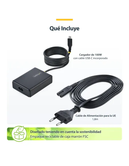 StarTech.com Cargador USB-C para Portátil con Cable Tipo C Integrado de 1,5m - Bloque Cargador Tipo C para MacBook Pro, Dell