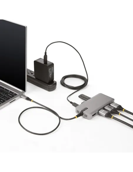 StarTech.com Adaptador Multipuertos USB-C para 3 Monitores - 4K 60Hz Doble + HDMI y DisplayPort 4K 30Hz - Hub USB de 3 Puertos
