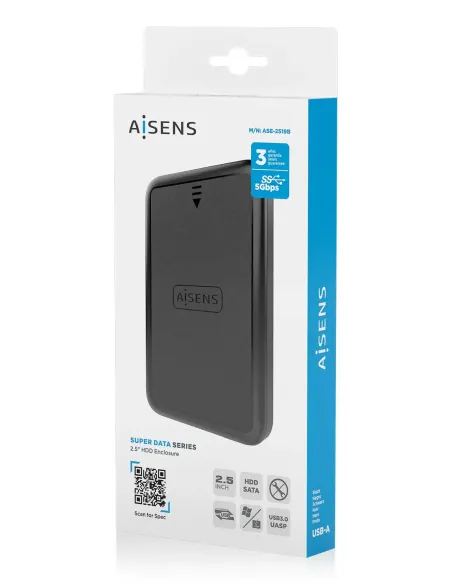 AISENS Caja externa 2.5" ASE-2519B 9.5mm SATA a USB 3.0 USB3.1 Gen1, Negro