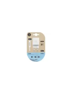 Cargador de Pared Tech One Tech TEC2402/ 2xUSB + Cable Lightning/ 12W/ Blanco