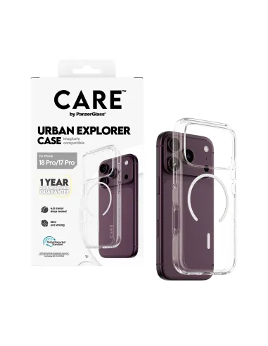 PanzerGlass CARE™ by ® Urban Explorer Case Transparent w. White MagSafe iPhone 18 Pro | 17 Pro funda para teléfono móvil