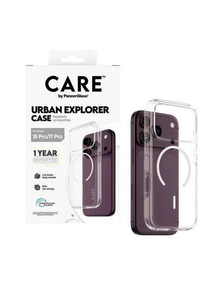 PanzerGlass CARE™ by ® Urban Explorer Case Transparent w. White MagSafe iPhone 18 Pro | 17 Pro funda para teléfono móvil