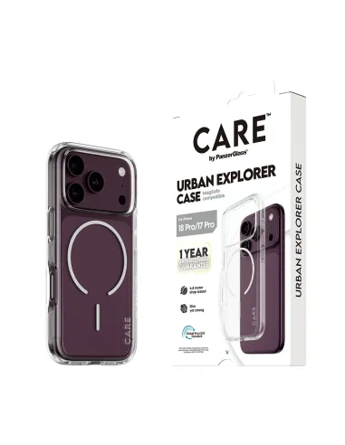 PanzerGlass CARE™ by ® Urban Explorer Case Transparent w. White MagSafe iPhone 18 Pro | 17 Pro funda para teléfono móvil