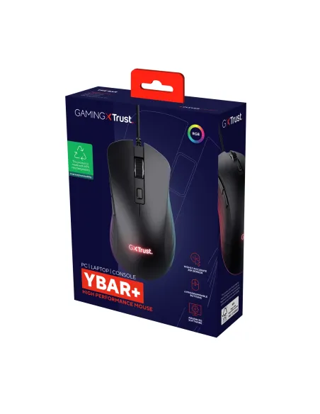 Trust GXT924 YBAR+ ratón Juego Mano derecha USB tipo A Óptico 25600 DPI