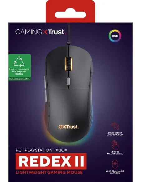 Trust GXT 925 REDEX II ratón Juego Mano derecha USB tipo A Laser 10000 DPI