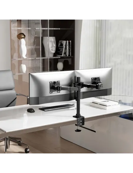 AISENS Soporte de Mesa Eco Giratorio e Inclinable para Monitor TV 20kg (3 Pivotes, 2 Brazos) de 17"-35", Negro