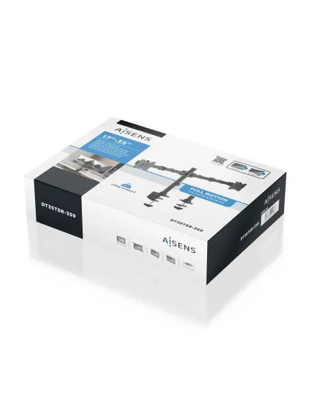 AISENS Soporte de Mesa Eco Giratorio e Inclinable para Monitor TV 20kg (3 Pivotes, 2 Brazos) de 17"-35", Negro