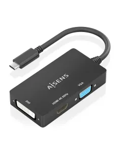 AISENS Conversor USB-C A DVI HDMI VGA, USB-C M-DVI H-HDMI H-VGA H, Negro, 15cm
