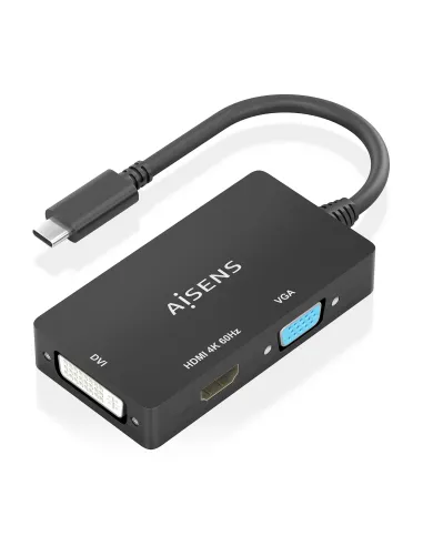 AISENS Conversor USB-C A DVI HDMI VGA, USB-C M-DVI H-HDMI H-VGA H, Negro, 15cm
