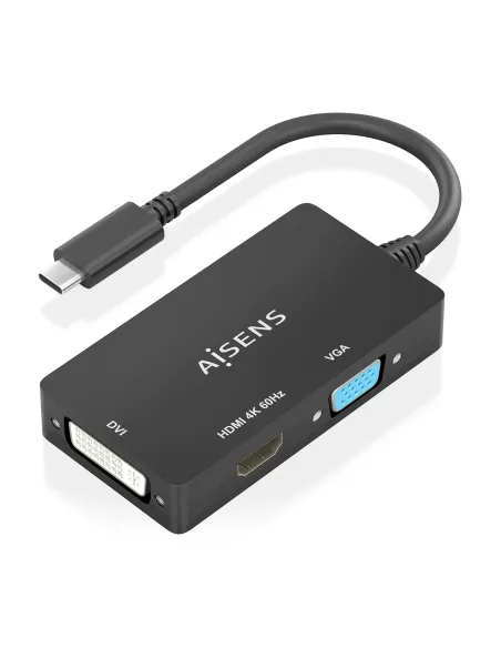 AISENS Conversor USB-C A DVI HDMI VGA, USB-C M-DVI H-HDMI H-VGA H, Negro, 15cm