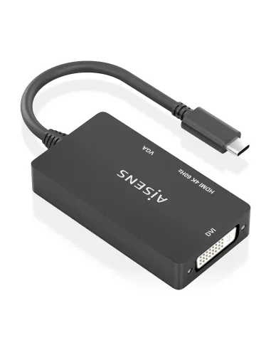 AISENS Conversor USB-C A DVI HDMI VGA, USB-C M-DVI H-HDMI H-VGA H, Negro, 15cm