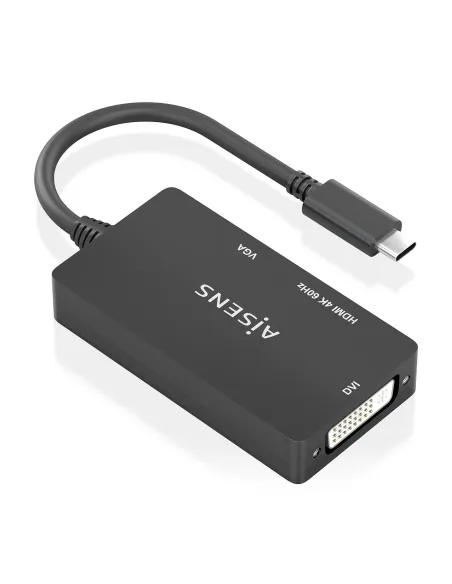 AISENS Conversor USB-C A DVI HDMI VGA, USB-C M-DVI H-HDMI H-VGA H, Negro, 15cm