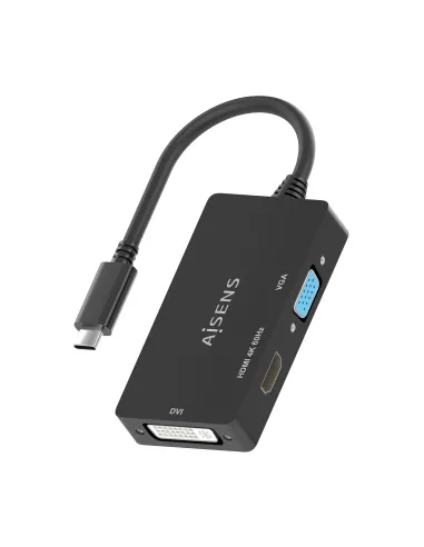AISENS Conversor USB-C A DVI HDMI VGA, USB-C M-DVI H-HDMI H-VGA H, Negro, 15cm