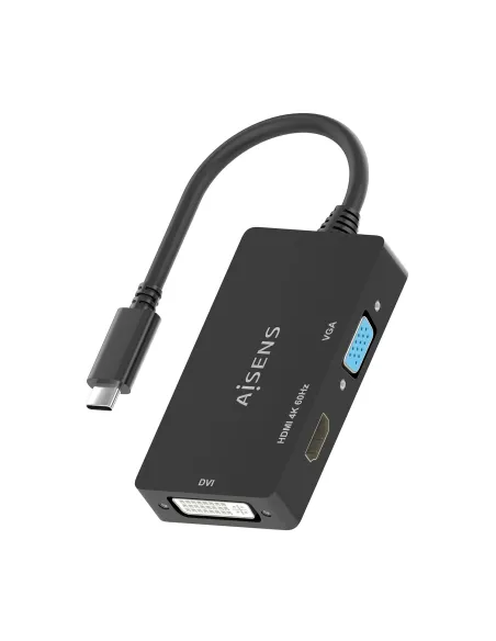 AISENS Conversor USB-C A DVI HDMI VGA, USB-C M-DVI H-HDMI H-VGA H, Negro, 15cm