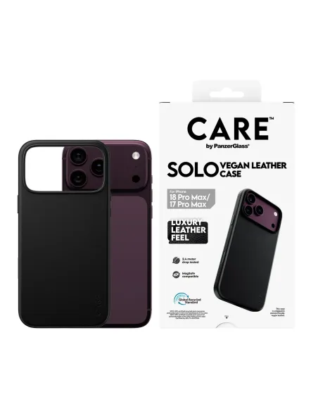 PanzerGlass CARE™ by ® Solo Vegan Leather Case Black w. MagSafe iPhone 18 Pro Max | 17 Pro Max funda para teléfono móvil Negro
