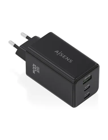 AISENS Cargador GaN 100W, 2x USB-C PD3.0 QC4.0 QC5.0, 1x USB-A QC3.0, Negro