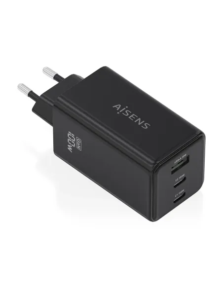 AISENS Cargador GaN 100W, 2x USB-C PD3.0 QC4.0 QC5.0, 1x USB-A QC3.0, Negro